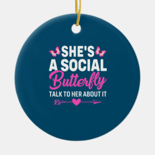 Butterfly Gift   She Is A Social Butterfly Ceramic Tree Decoration
