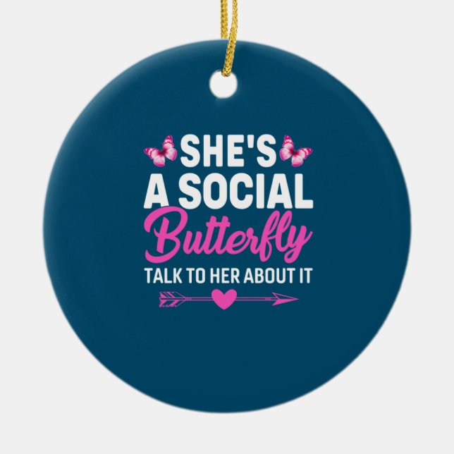 Butterfly Gift | She Is A Social Butterfly Ceramic Tree Decoration (Front)