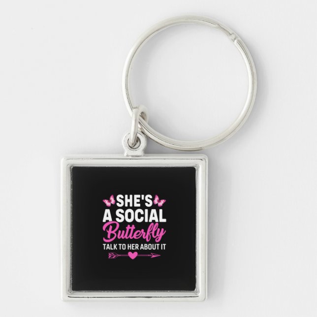 Butterfly Gift | She Is A Social Butterfly Key Ring (Front)