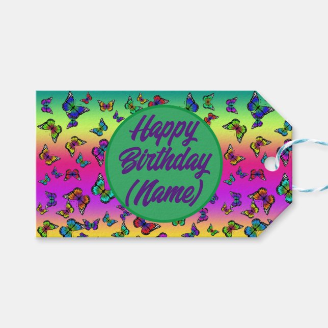 Butterfly Gift Tag With Name (Front (Horizontal))