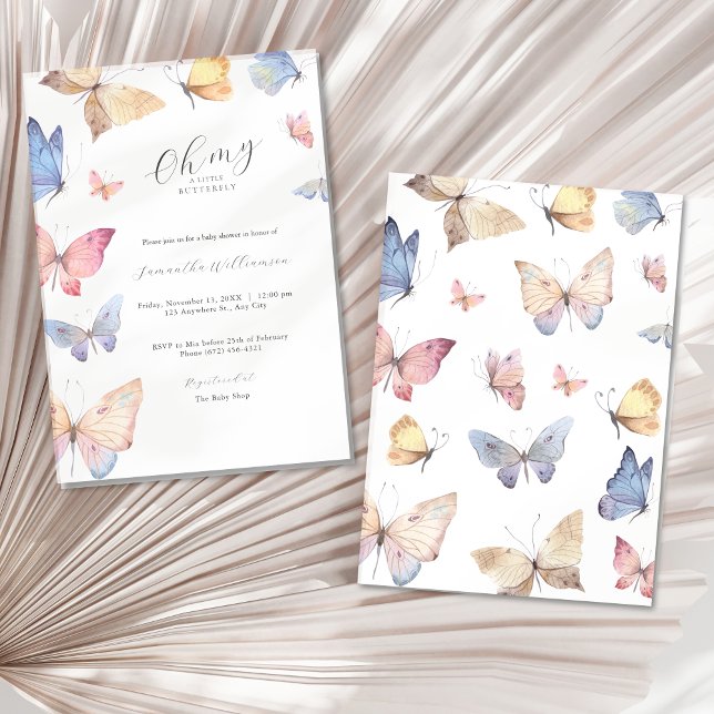 Butterfly Girl Baby Shower Watercolor Invitation (Butterfly Girl Baby Shower Watercolor Invitation)