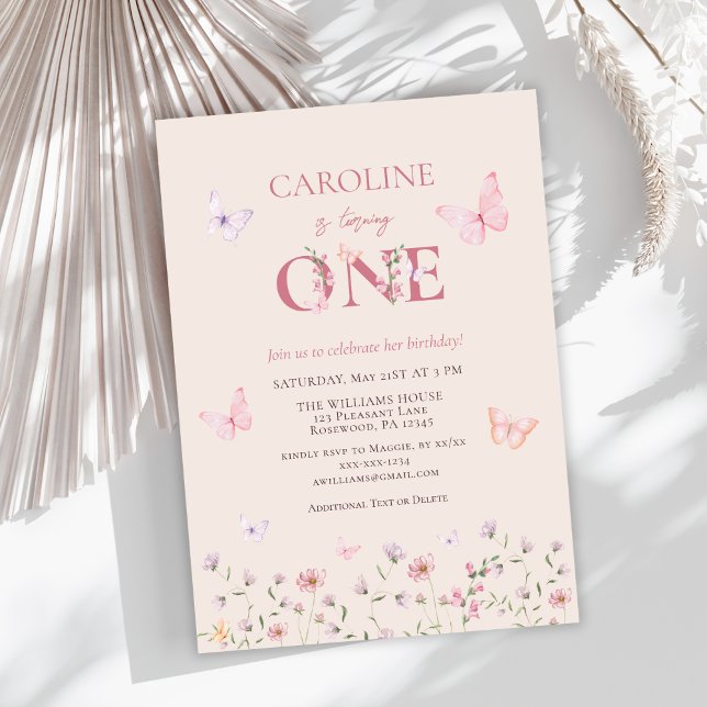 Butterfly Girl First Birthday Invitation (Creator Uploaded)