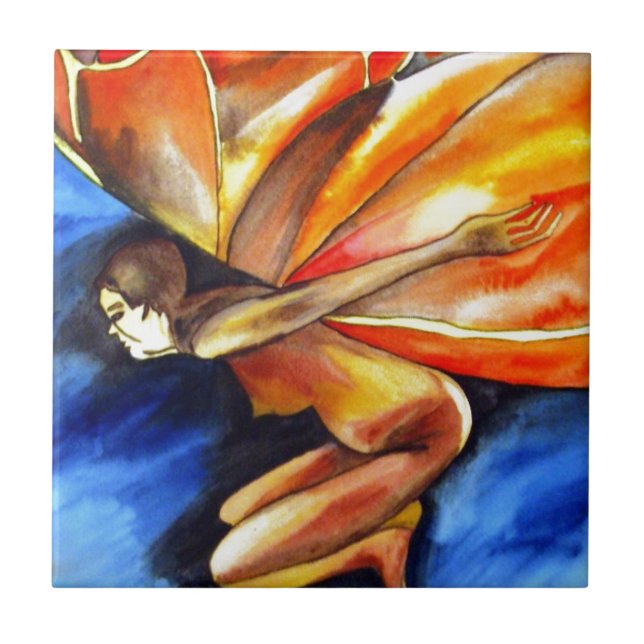 Butterfly girl surreal original fantasy art tile (Front)