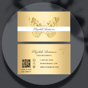 Butterfly gold QR code elegant script Business Card