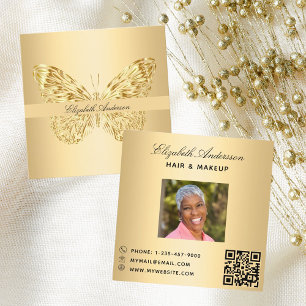 Butterfly gold QR code photo Square Business Card