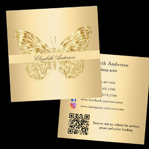 Butterfly gold QR code Square Business Card