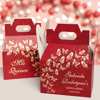Butterfly Gold Red Quinceañera 15th Birthday Party Favour Box