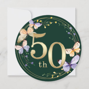 Butterfly Gold Ring Wreath 50th Anniversary Invitation