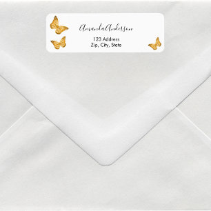 Butterfly gold white return address label