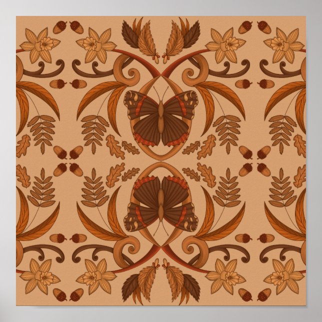 Butterfly Golden Brown Autumn Fall Surface Pattern Poster (Front)