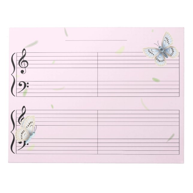 Butterfly Grand Staff Extra Wide Rule Kids Music Notepad (Front)