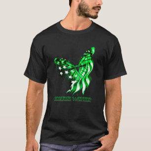 Butterfly Green Ribbon American Flag For Scoliosis T-Shirt