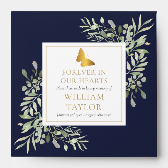 Butterfly Greenery Funeral Memorial Seed Packet Envelope (Front)