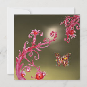 BUTTERFLY GREY AGATE bright pink,red Invitation