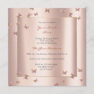 Butterfly Grey Oriental Blush Pearly Pink Rose Invitation
