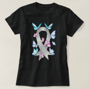 Butterfly Grey Ribbon Brain Cancer Awareness T-Shirt
