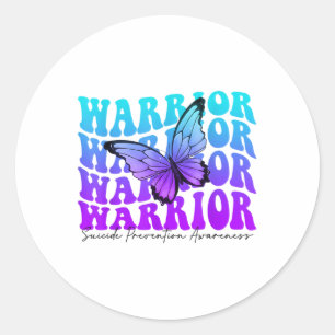 Butterfly Groovy Teal & Purple Ribbon Suicide Classic Round Sticker