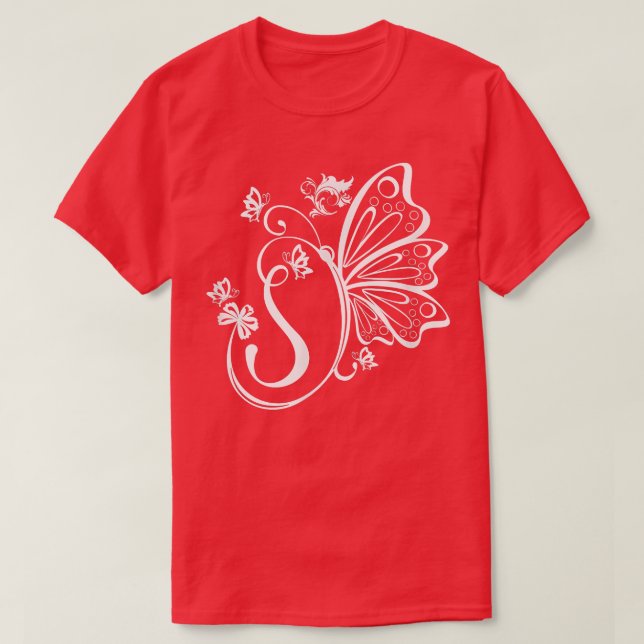 Butterfly Grunge Fairycore Aesthetic Letter S Mono T-Shirt (Design Front)