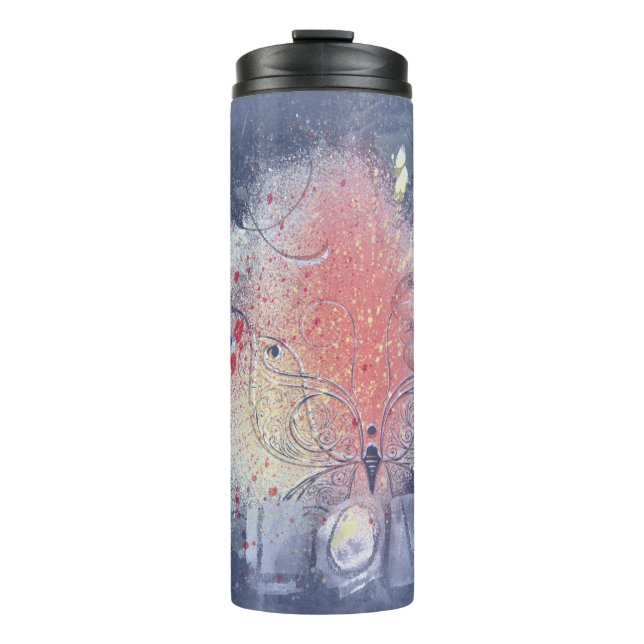 Butterfly Grunge Love | Coral Orange Purple Paint Thermal Tumbler (Front)