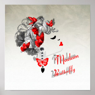 Butterfly Hair Fashion Design Red Black Poster