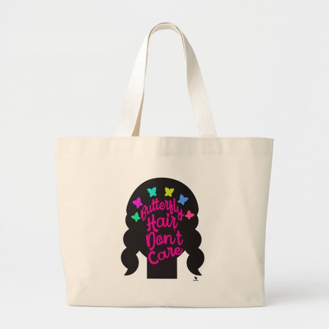 Butterfly Hair No Care Fun Trendy Hairstyle Large Tote Bag (Front)