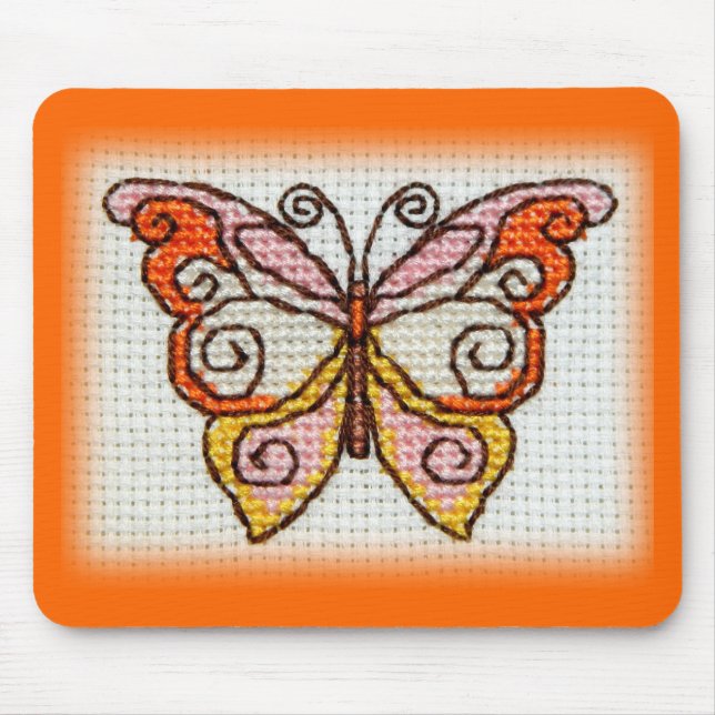 Butterfly hand embroidery cross stitch mouse pad (Front)