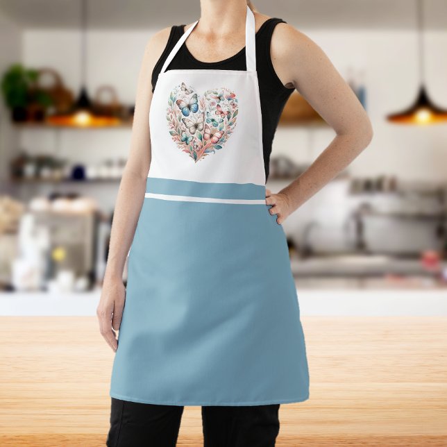 Butterfly Heart Blue White All-Over Print Apron (Creator Uploaded)
