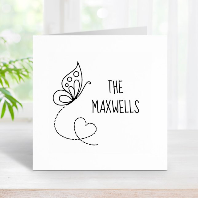 Butterfly Heart Family Name Rubber Stamp (Creator Uploaded)