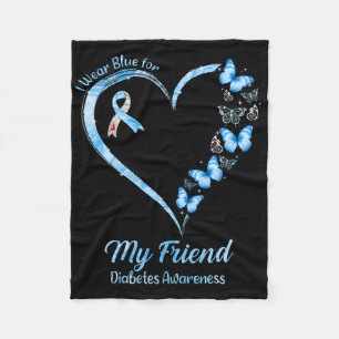 Butterfly Heart I Wear Blue For My Friend Diabetes Fleece Blanket