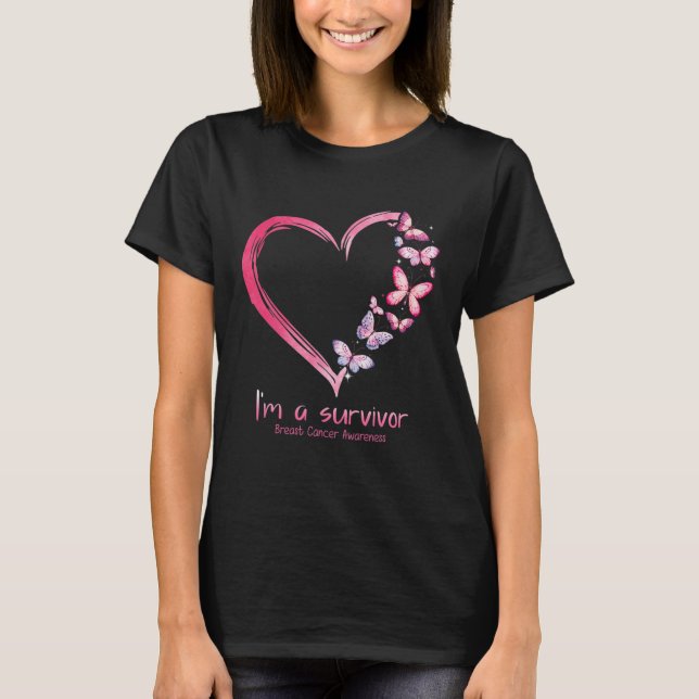 Butterfly Heart I'm A Survivor Breast Cancer Aware T-Shirt (Front)