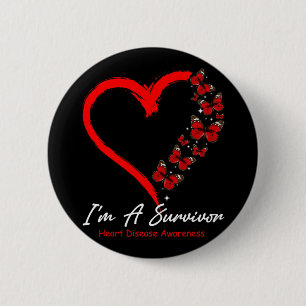 Butterfly Heart I'm A Survivor Heart Disease Aware 6 Cm Round Badge
