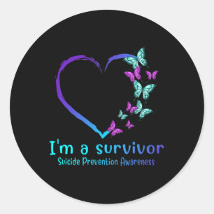 Butterfly Heart I'm A Survivor Suicide Prevention  Classic Round Sticker