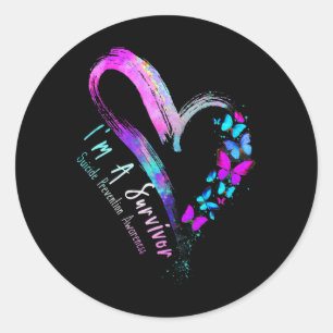 Butterfly Heart I'm A Survivor Suicide Prevention Classic Round Sticker