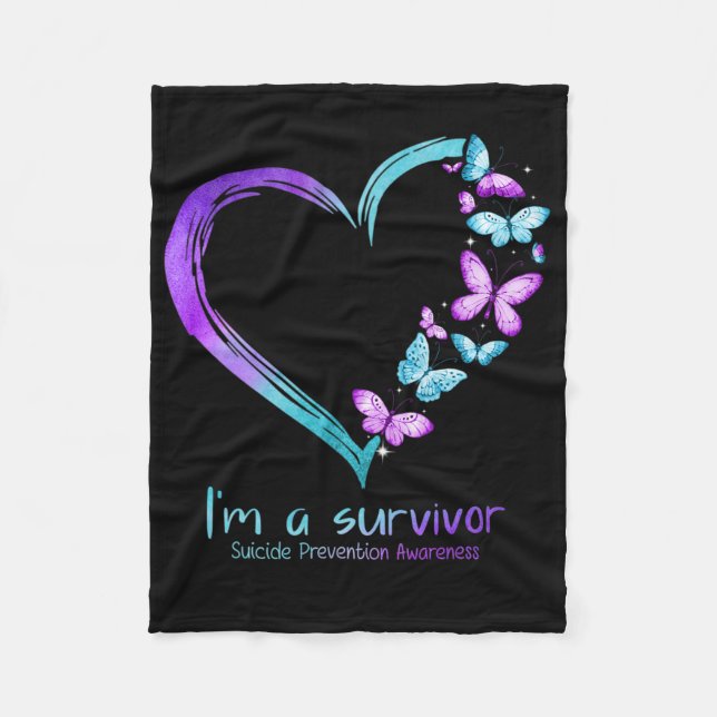 Butterfly Heart I'm A Survivor Suicide Prevention  Fleece Blanket (Front)