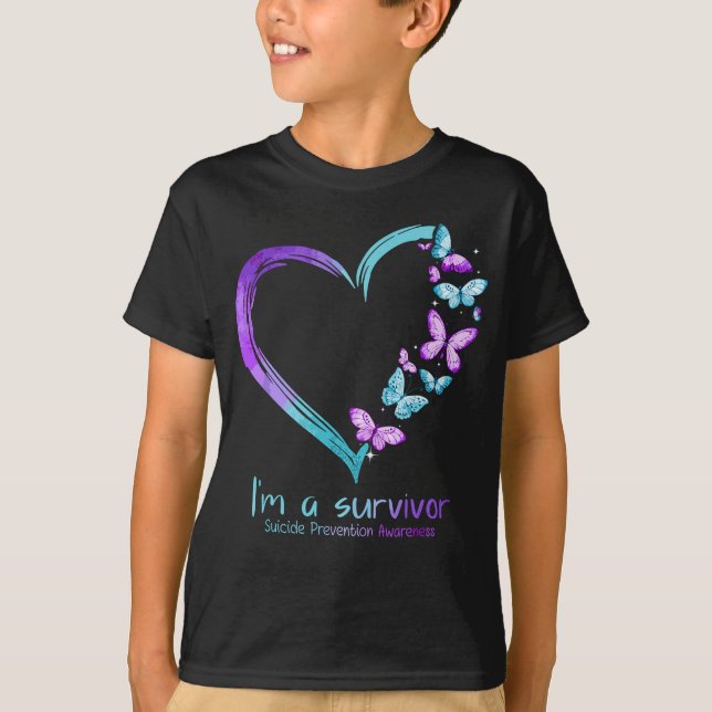 Butterfly Heart I'm A Survivor Suicide Prevention  T-Shirt (Front)