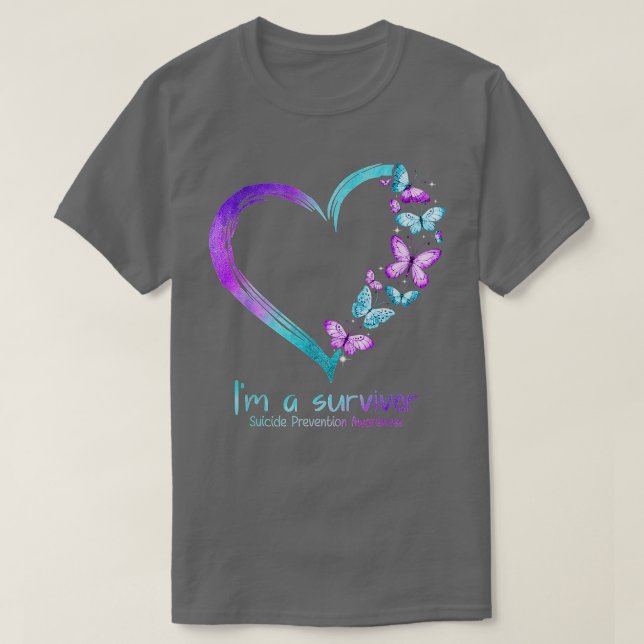 Butterfly Heart I'm A Survivor Suicide Prevention  T-Shirt (Design Front)