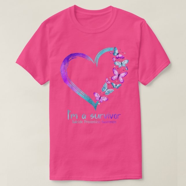 Butterfly Heart I'm A Survivor Suicide Prevention  T-Shirt (Design Front)