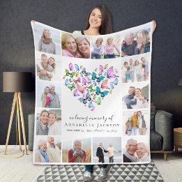 Butterfly Heart In Loving Memory Photo Collage Fleece Blanket