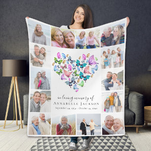 Butterfly Heart In Loving Memory Photo Collage Fleece Blanket