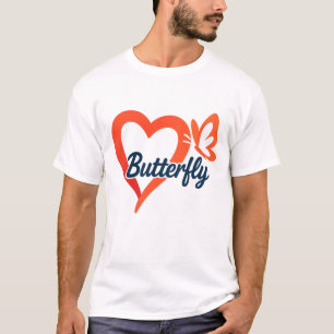 Butterfly Heart Love Design Romantic Typography T-Shirt