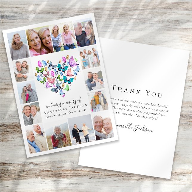 Butterfly Heart Photo Collage Funeral Sympathy Thank You Card (Creator Uploaded)