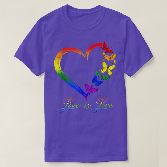Butterfly Heart Rainbow Love Is Love LGB Gay Lesbi T-Shirt (Design Front)