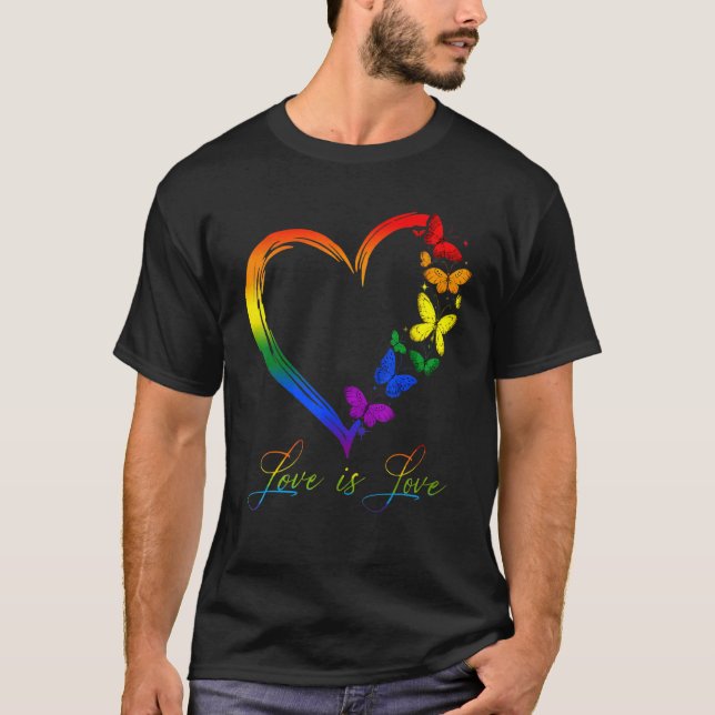 Butterfly Heart Rainbow Love Is Love Lgbt Gay Lesb T-Shirt (Front)