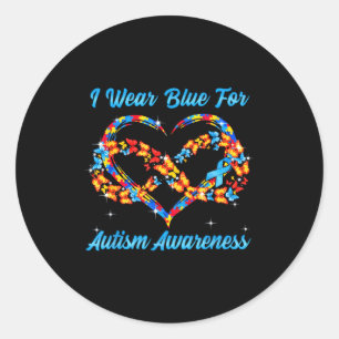 Butterfly heart wear blue for autism awareness classic round sticker
