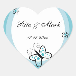 Butterfly Heart Wedding Favour Sticker::Blue Heart Sticker