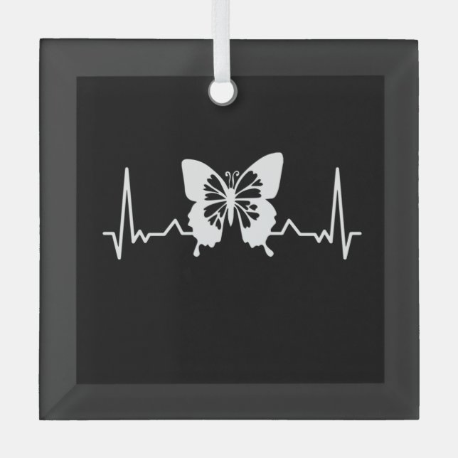 Butterfly Heartbeat Glass Tree Decoration (Front)