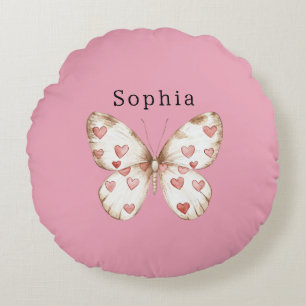 Butterfly Hearts Personalised Name Round Cushion