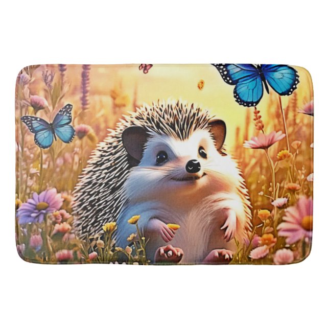 Butterfly Hedgehog Art Bath Mat (Front)