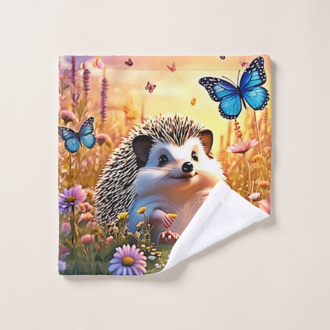 Butterfly Hedgehog Art Bath Towel Set (Wash Cloth)