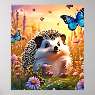 Butterfly Hedgehog Art Poster